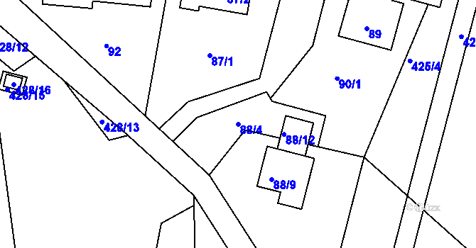 Parcela st. 88/4 v KÚ Pávov, Katastrální mapa