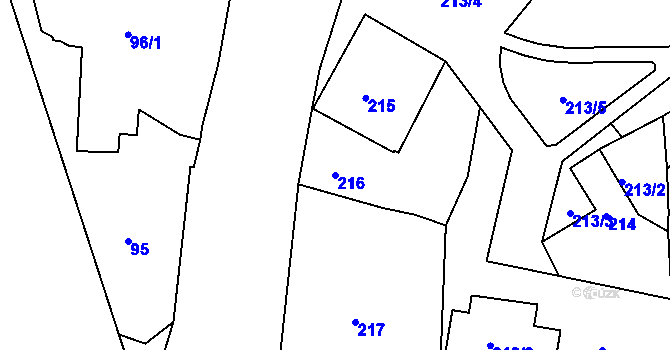 Parcela st. 216 v KÚ Pávov, Katastrální mapa