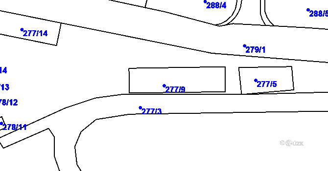 Parcela st. 277/9 v KÚ Pávov, Katastrální mapa