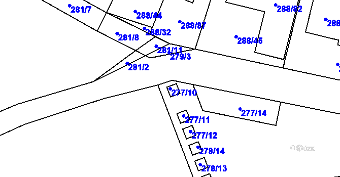 Parcela st. 277/10 v KÚ Pávov, Katastrální mapa
