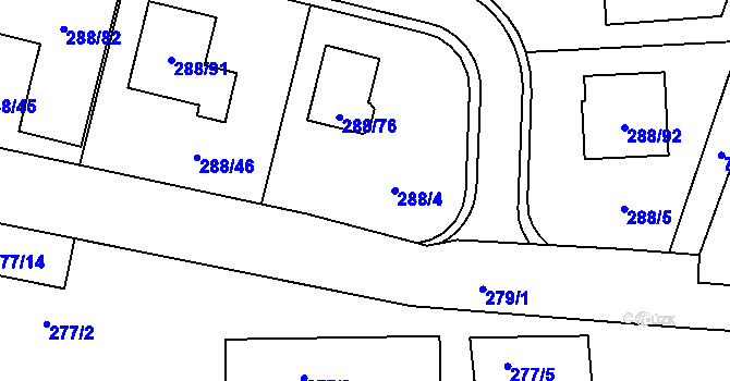 Parcela st. 288/4 v KÚ Pávov, Katastrální mapa