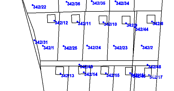 Parcela st. 342/24 v KÚ Pávov, Katastrální mapa