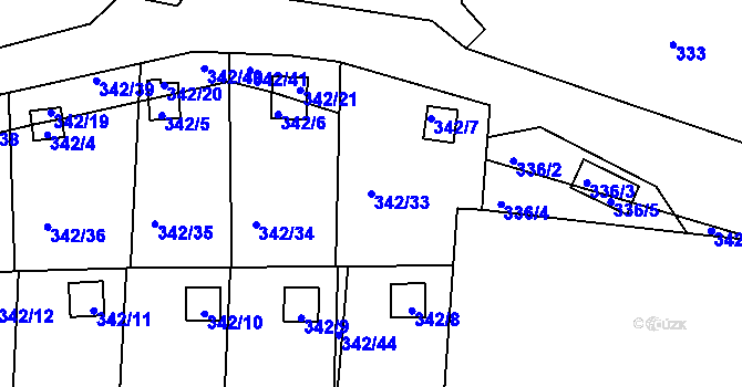 Parcela st. 342/33 v KÚ Pávov, Katastrální mapa