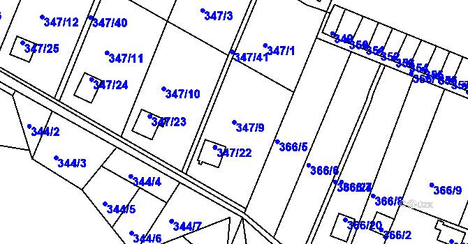 Parcela st. 347/9 v KÚ Pávov, Katastrální mapa
