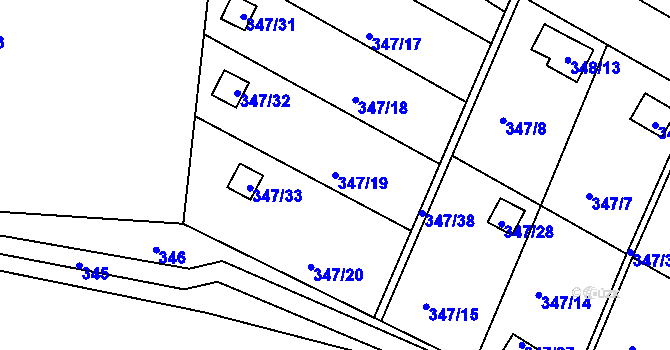Parcela st. 347/19 v KÚ Pávov, Katastrální mapa
