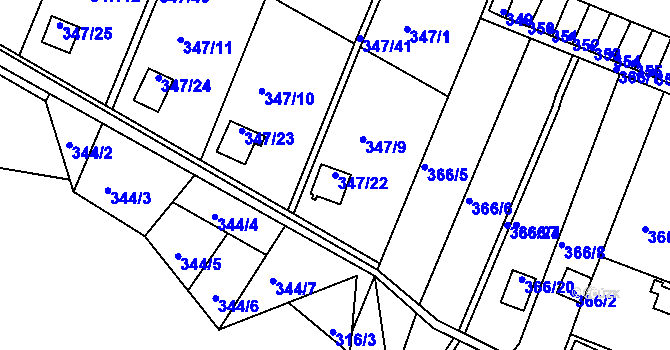 Parcela st. 347/22 v KÚ Pávov, Katastrální mapa