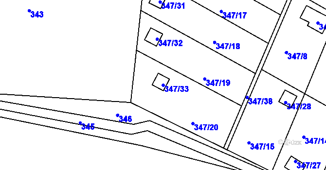 Parcela st. 347/33 v KÚ Pávov, Katastrální mapa