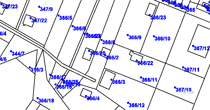 Parcela st. 366/2 v KÚ Pávov, Katastrální mapa