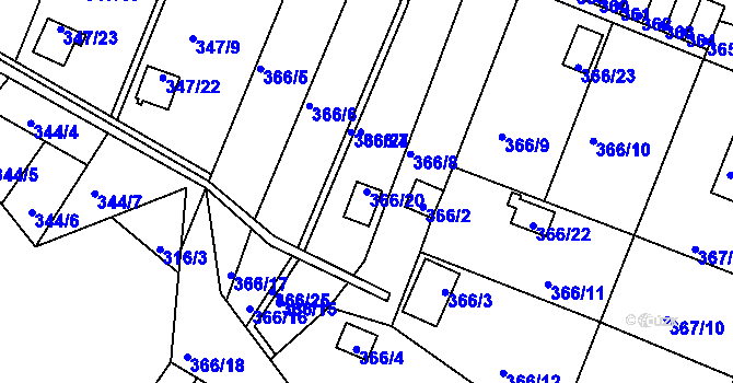 Parcela st. 366/20 v KÚ Pávov, Katastrální mapa