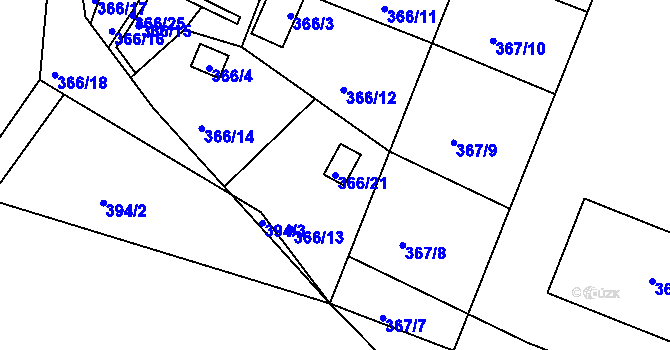 Parcela st. 366/21 v KÚ Pávov, Katastrální mapa