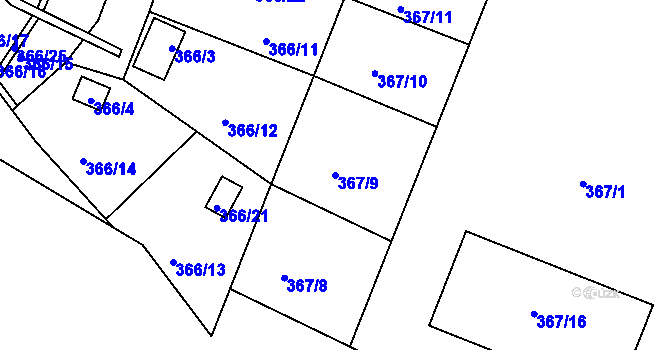 Parcela st. 367/9 v KÚ Pávov, Katastrální mapa