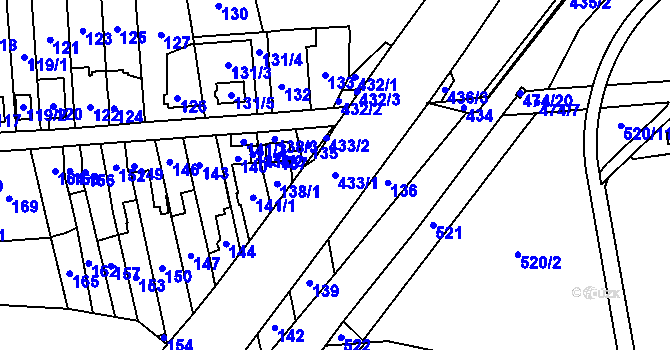 Parcela st. 433/1 v KÚ Pávov, Katastrální mapa