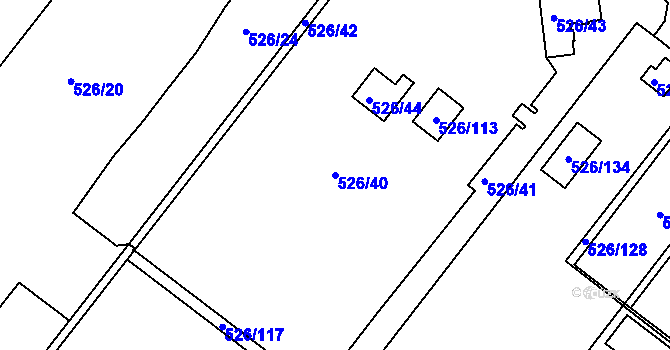 Parcela st. 526/40 v KÚ Pávov, Katastrální mapa