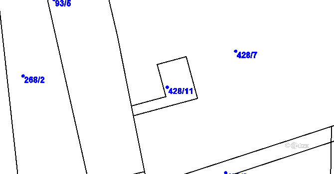 Parcela st. 428/11 v KÚ Pávov, Katastrální mapa
