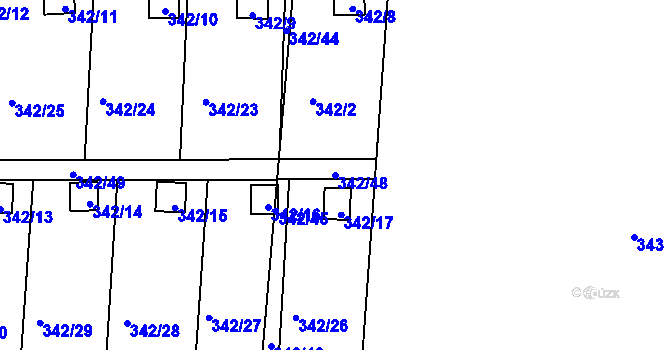 Parcela st. 342/48 v KÚ Pávov, Katastrální mapa