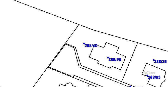 Parcela st. 288/40 v KÚ Pávov, Katastrální mapa