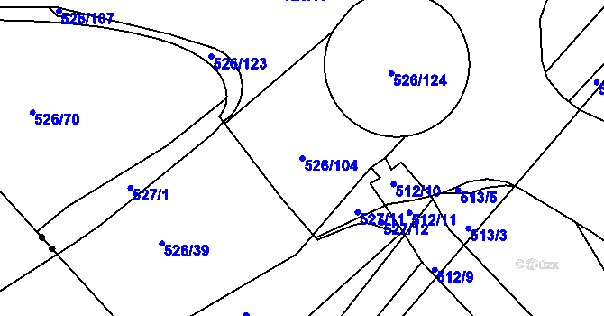 Parcela st. 526/104 v KÚ Pávov, Katastrální mapa