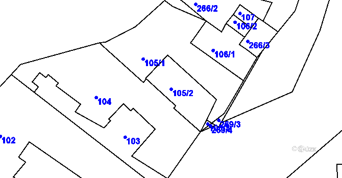 Parcela st. 105/2 v KÚ Pávov, Katastrální mapa