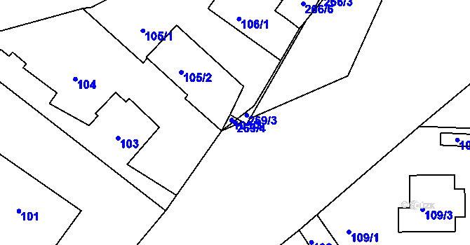 Parcela st. 269/4 v KÚ Pávov, Katastrální mapa
