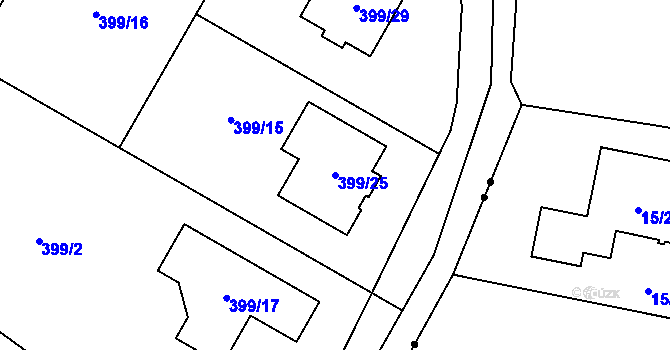 Parcela st. 399/25 v KÚ Pávov, Katastrální mapa