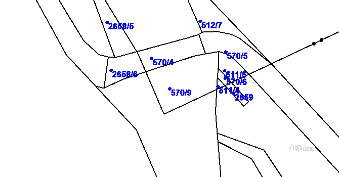 Parcela st. 570/9 v KÚ Pávov, Katastrální mapa