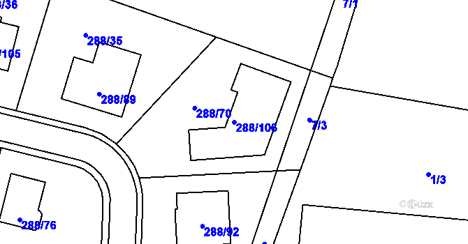 Parcela st. 288/106 v KÚ Pávov, Katastrální mapa
