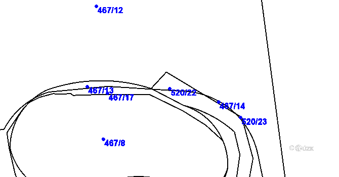 Parcela st. 520/22 v KÚ Pávov, Katastrální mapa