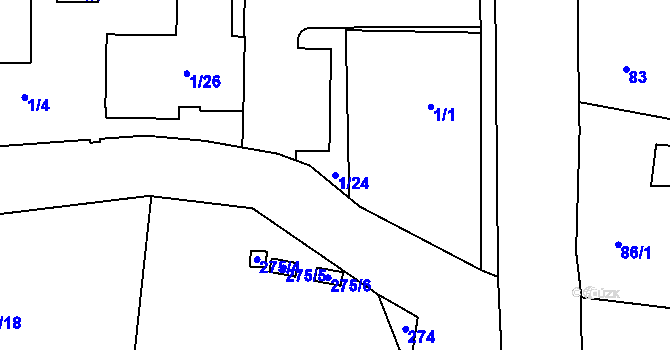 Parcela st. 1/24 v KÚ Pávov, Katastrální mapa