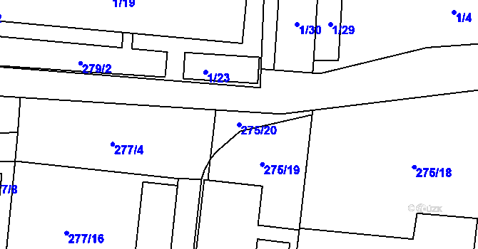Parcela st. 275/20 v KÚ Pávov, Katastrální mapa