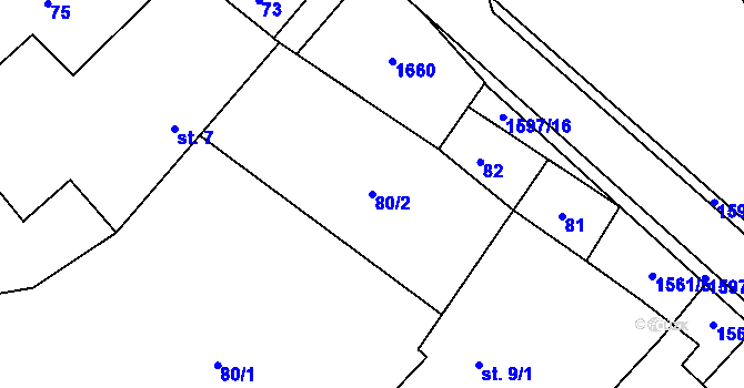 Parcela st. 80/2 v KÚ Jihlávka, Katastrální mapa