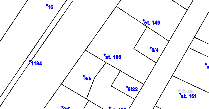 Parcela st. 166 v KÚ Jíkev, Katastrální mapa