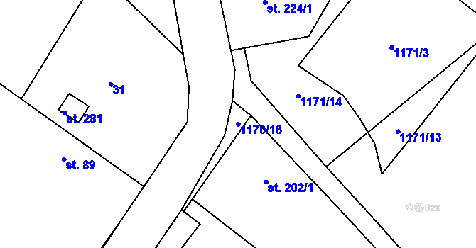 Parcela st. 1170/16 v KÚ Jíkev, Katastrální mapa