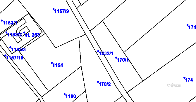 Parcela st. 1232/1 v KÚ Jíkev, Katastrální mapa