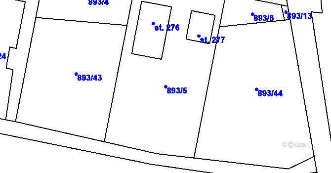 Parcela st. 893/5 v KÚ Jíkev, Katastrální mapa
