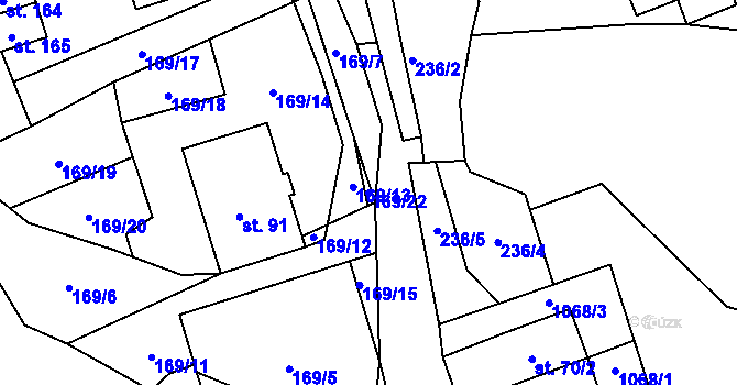 Parcela st. 169/22 v KÚ Jilem, Katastrální mapa