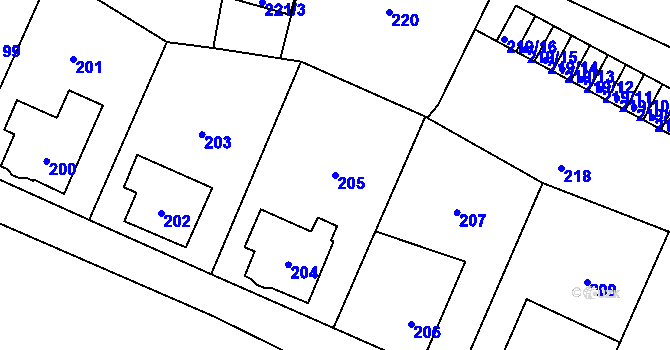 Parcela st. 205 v KÚ Jilemnice, Katastrální mapa