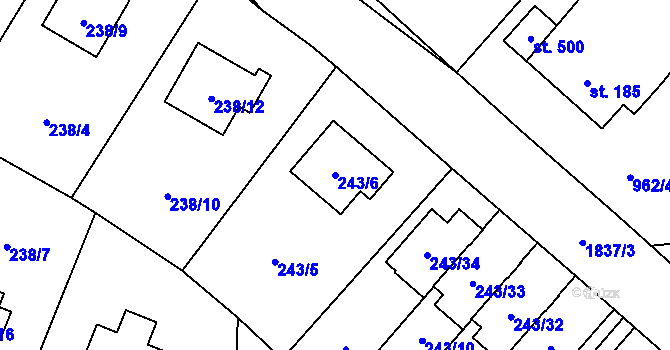 Parcela st. 243/6 v KÚ Jilemnice, Katastrální mapa