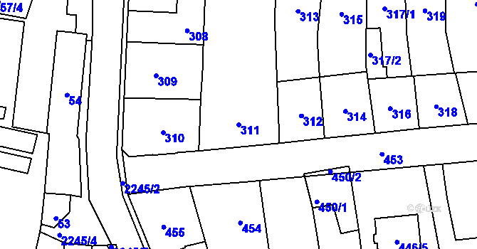 Parcela st. 311 v KÚ Jilemnice, Katastrální mapa