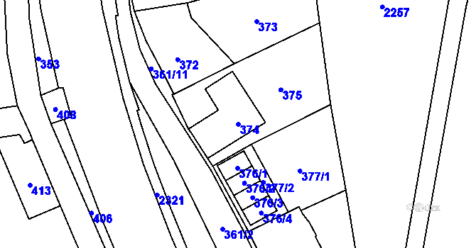 Parcela st. 374 v KÚ Jilemnice, Katastrální mapa