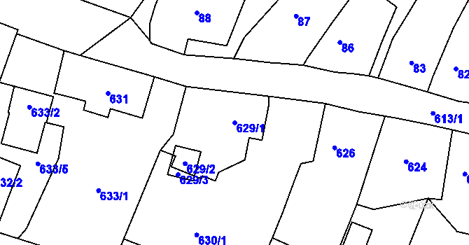 Parcela st. 629/1 v KÚ Jilemnice, Katastrální mapa