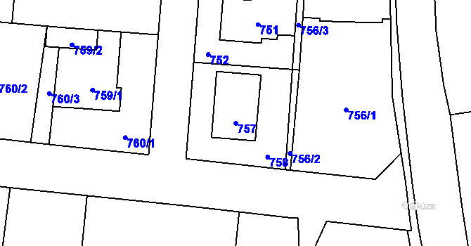 Parcela st. 757 v KÚ Jilemnice, Katastrální mapa
