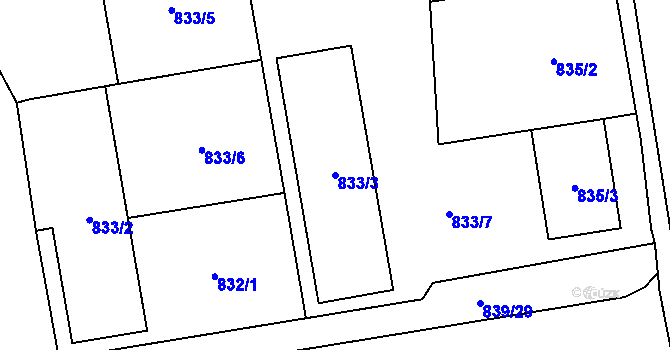 Parcela st. 833/3 v KÚ Jilemnice, Katastrální mapa