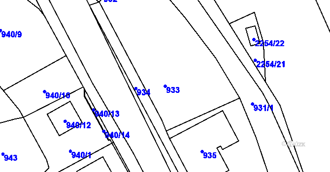 Parcela st. 933 v KÚ Jilemnice, Katastrální mapa