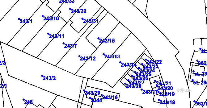 Parcela st. 243/13 v KÚ Jilemnice, Katastrální mapa