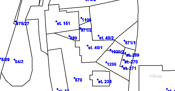 Parcela st. 40/1 v KÚ Hrabačov, Katastrální mapa