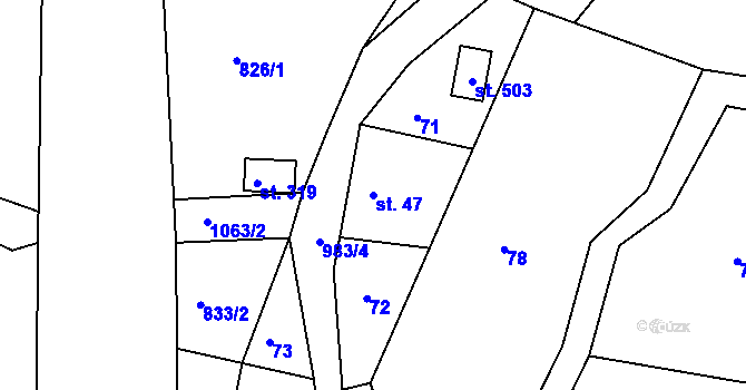 Parcela st. 47 v KÚ Hrabačov, Katastrální mapa