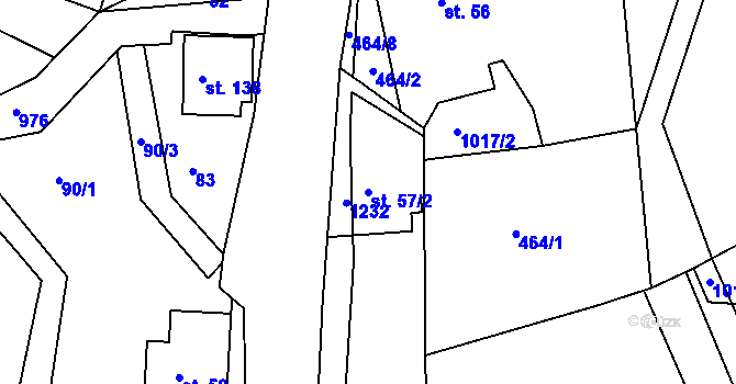 Parcela st. 57/2 v KÚ Hrabačov, Katastrální mapa