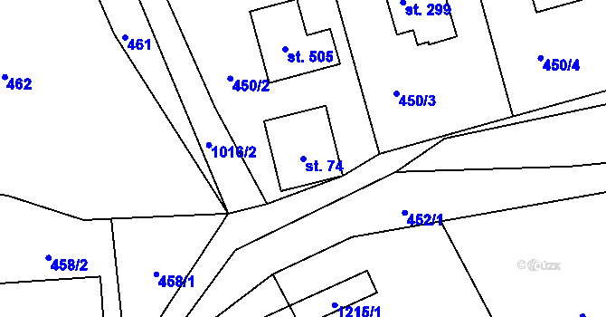 Parcela st. 74 v KÚ Hrabačov, Katastrální mapa