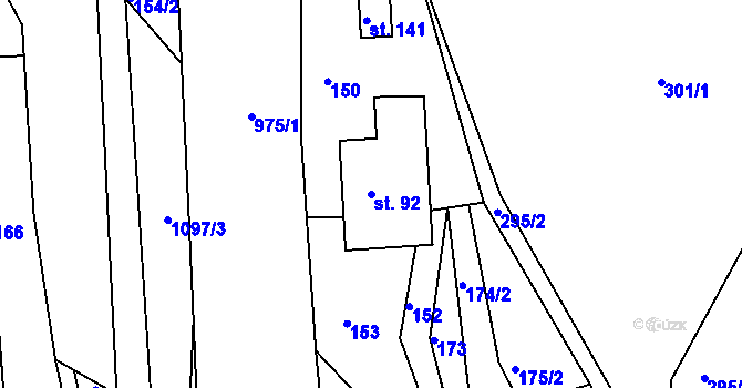 Parcela st. 92 v KÚ Hrabačov, Katastrální mapa