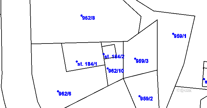 Parcela st. 184/2 v KÚ Hrabačov, Katastrální mapa